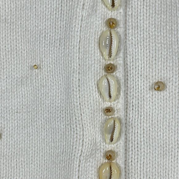 Storybook Knits Cardigan Sweater Women's 3X Beige Seashells Long Sleeve V-Neck - Picture 8 of 16